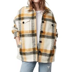 All Saints Cream, Gray, and Orange Teddy Jacket